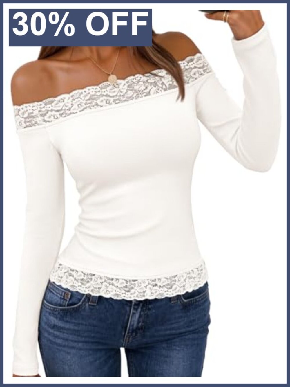 Off Shoulder Long Sleeve Lace Crop Top Fitted Y2K Women's Shirt